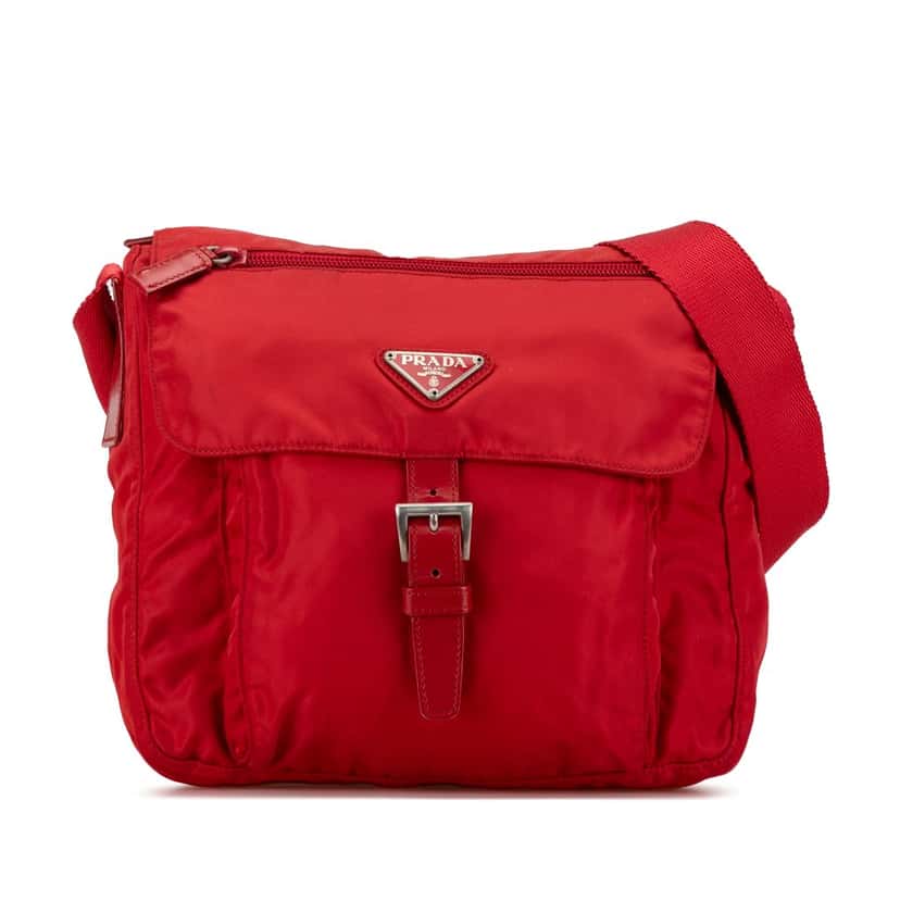 Prada Tessuto Zip Buckle Messenger Bag Red Very good condition - Front View