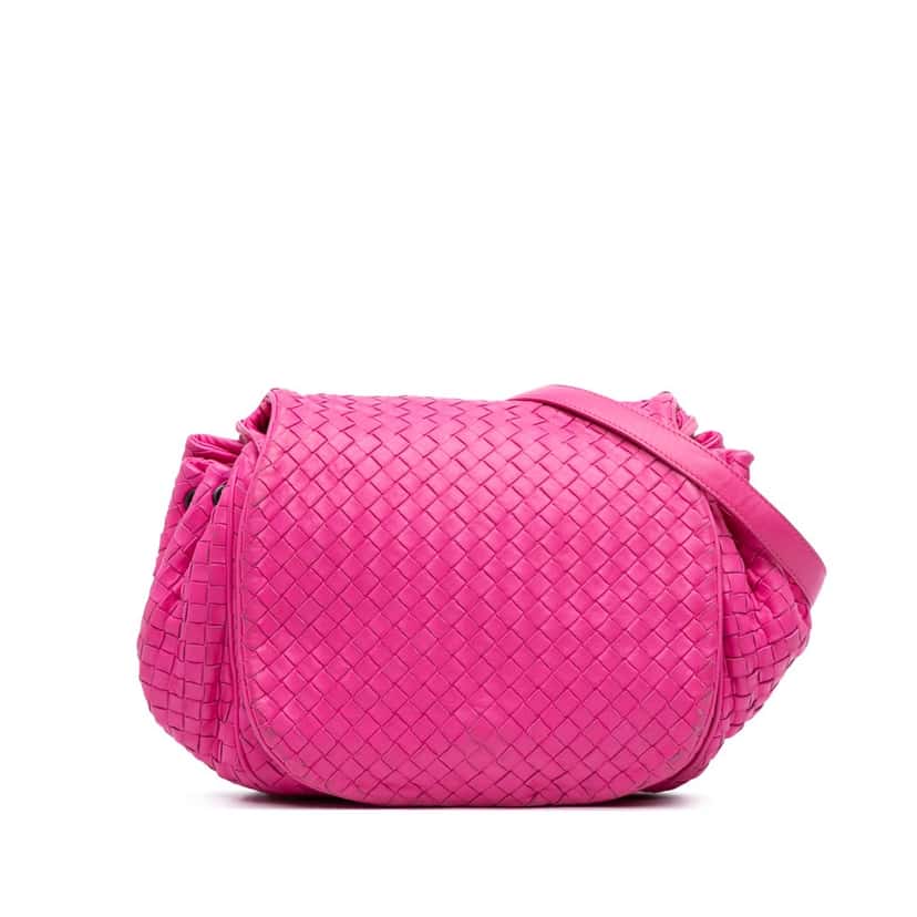 Bottega Veneta Nappa Intrecciato Flap Crossbody Pink Leather Good condition - Front View