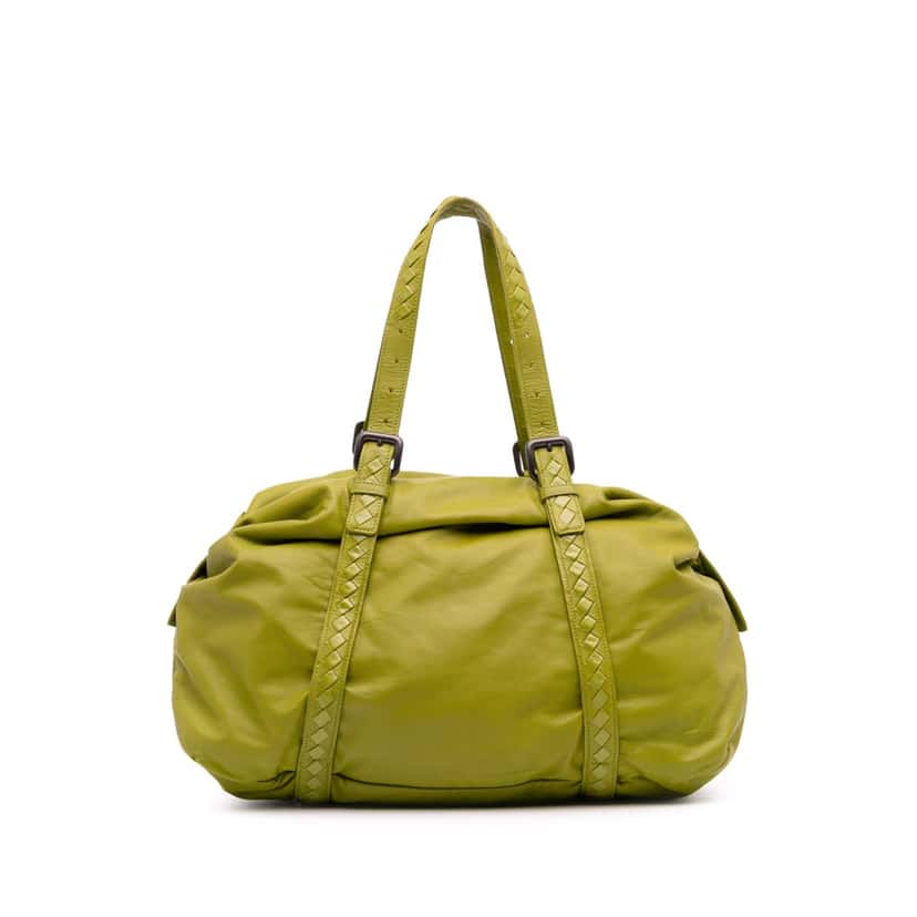 Bottega Veneta Intrecciato Trimmed Nappa Travel Bag Green Leather Good condition - Front View