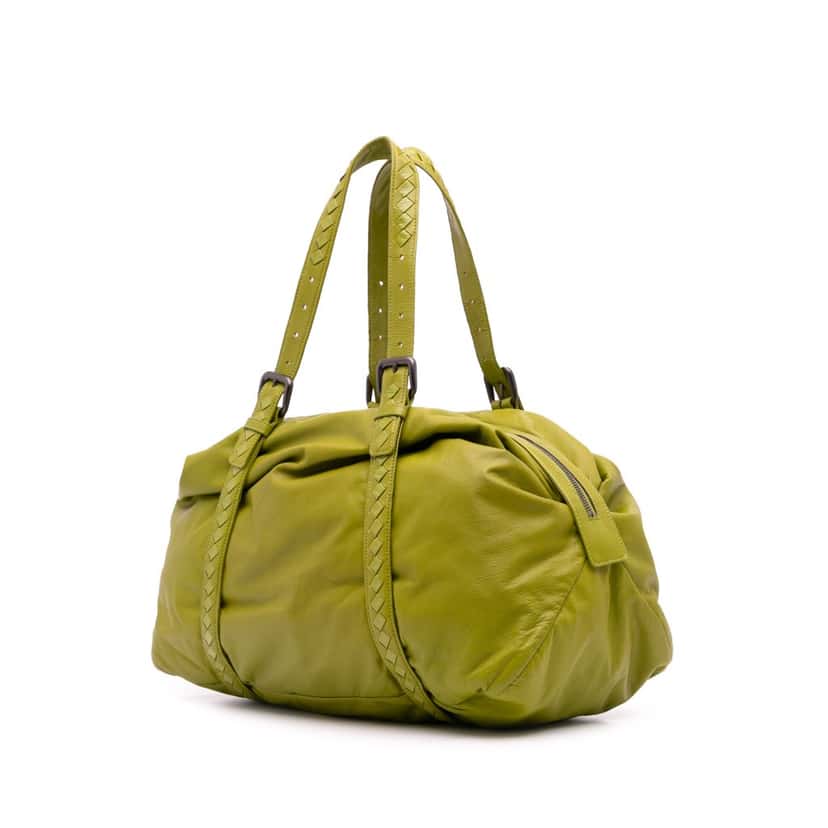Bottega Veneta Intrecciato Trimmed Nappa Travel Bag Green Leather Good condition - Back View