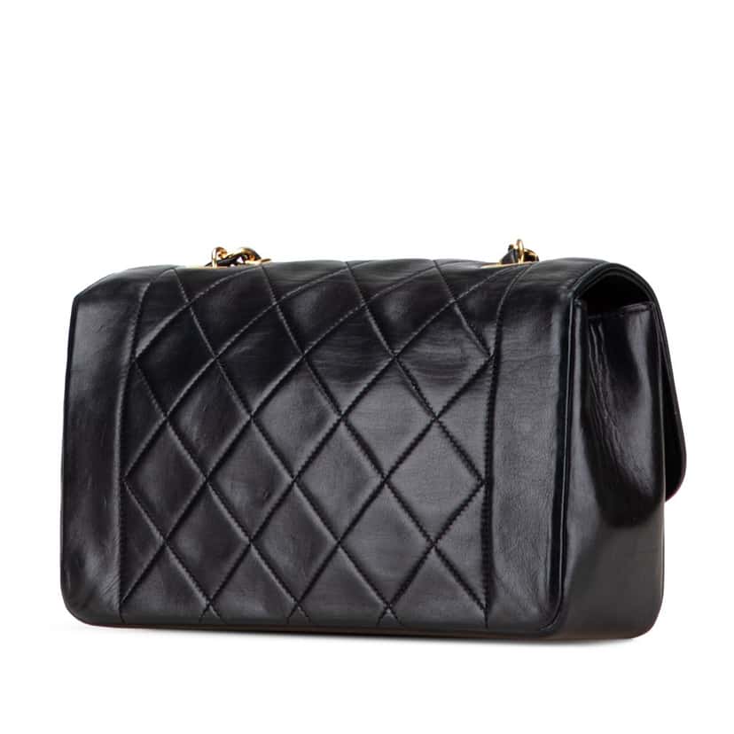 Chanel Small Quilted Lambskin Diana Single Flap Black Leather Good condition - Back View