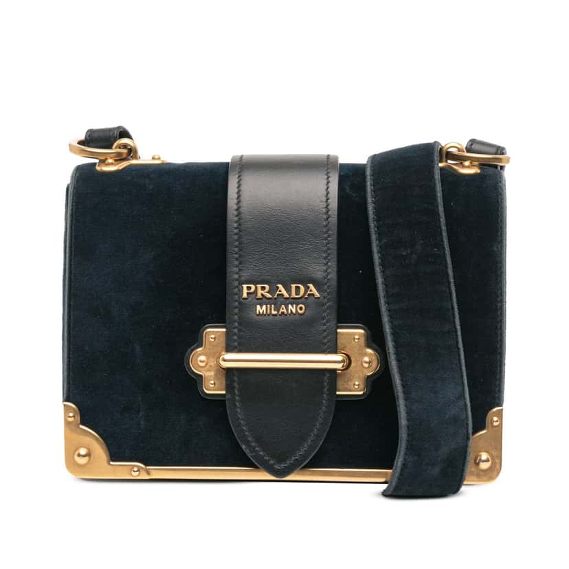 Prada Velvet Cahier Crossbody Blue Velvet Good condition - Front View