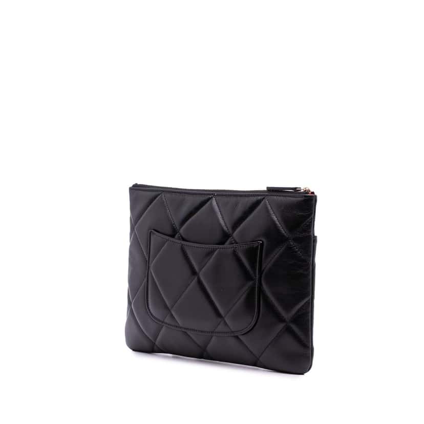 Chanel Medium Lambskin 19 O Case Pouch Black Leather Good condition - Back View