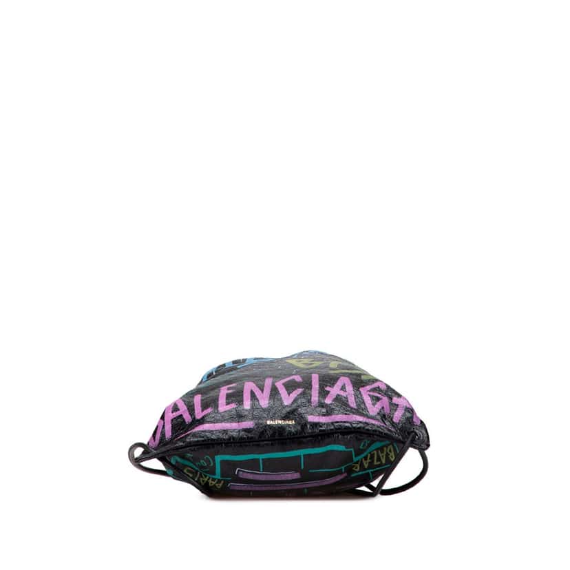 Balenciaga Lambskin Graffiti Explorer Drawstring Backpack Black Leather Good condition - Inside View