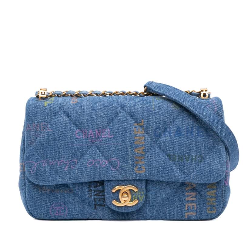 Chanel Medium Quilted Denim Mood Flap Blue Denim Good condition - Front View