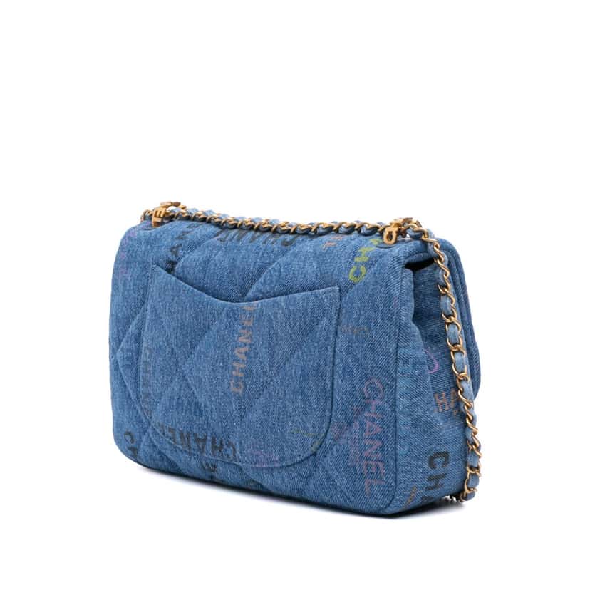 Chanel Medium Quilted Denim Mood Flap Blue Denim Good condition - Back View