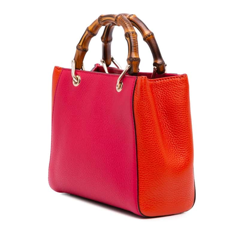Gucci Small Bicolor Calfskin Bamboo Shopper Satchel Red Leather Good condition - Back View