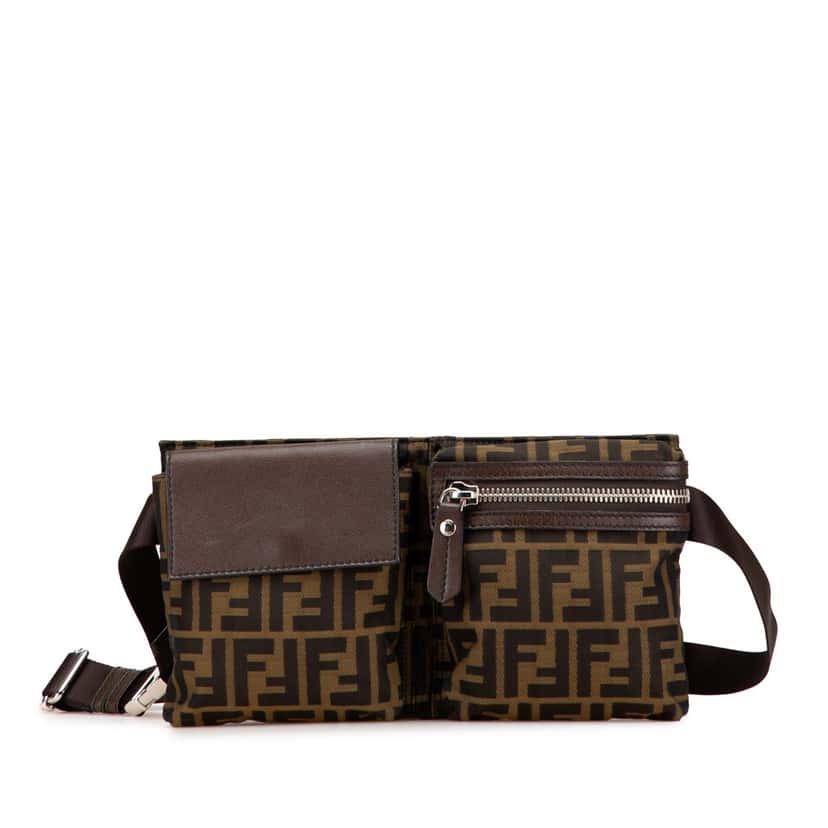 Fendi Zucca Canvas Double Pocket Belt Bag Brown Canvas Good condition - Front View