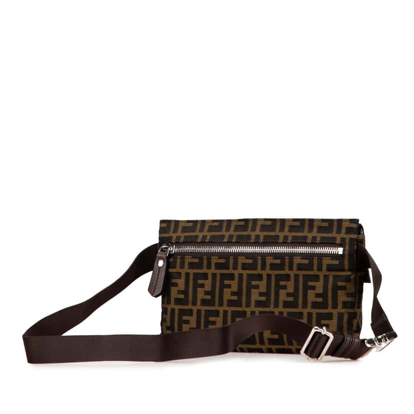 Fendi Zucca Canvas Double Pocket Belt Bag Brown Canvas Good condition - Back View