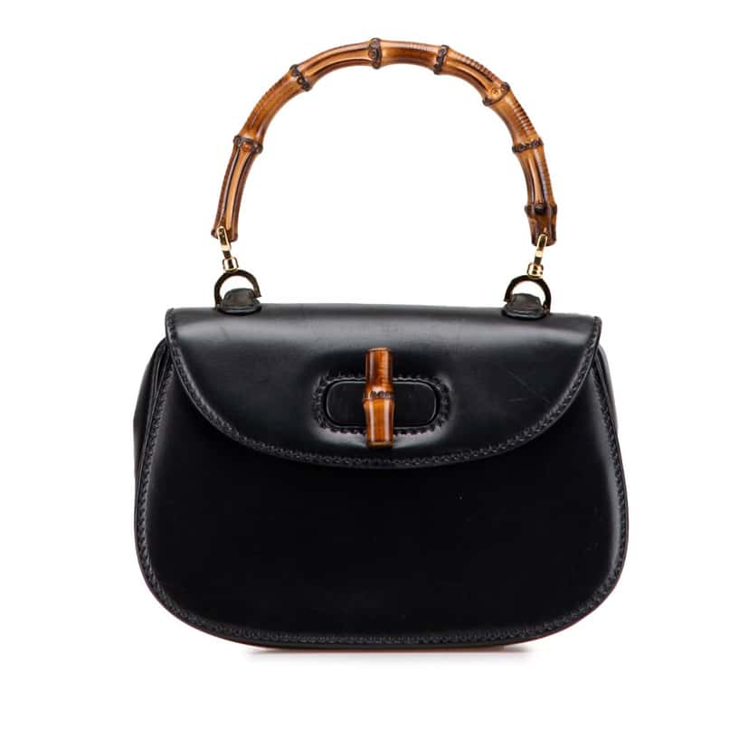 Gucci Calfskin Bamboo Night Black Leather Good condition - Front View