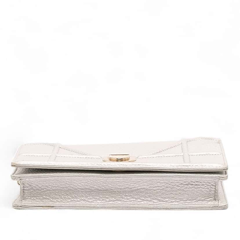 Dior Metallic Grained Calfskin Diorama Wallet On Chain Silver Leather Good condition - Inside View