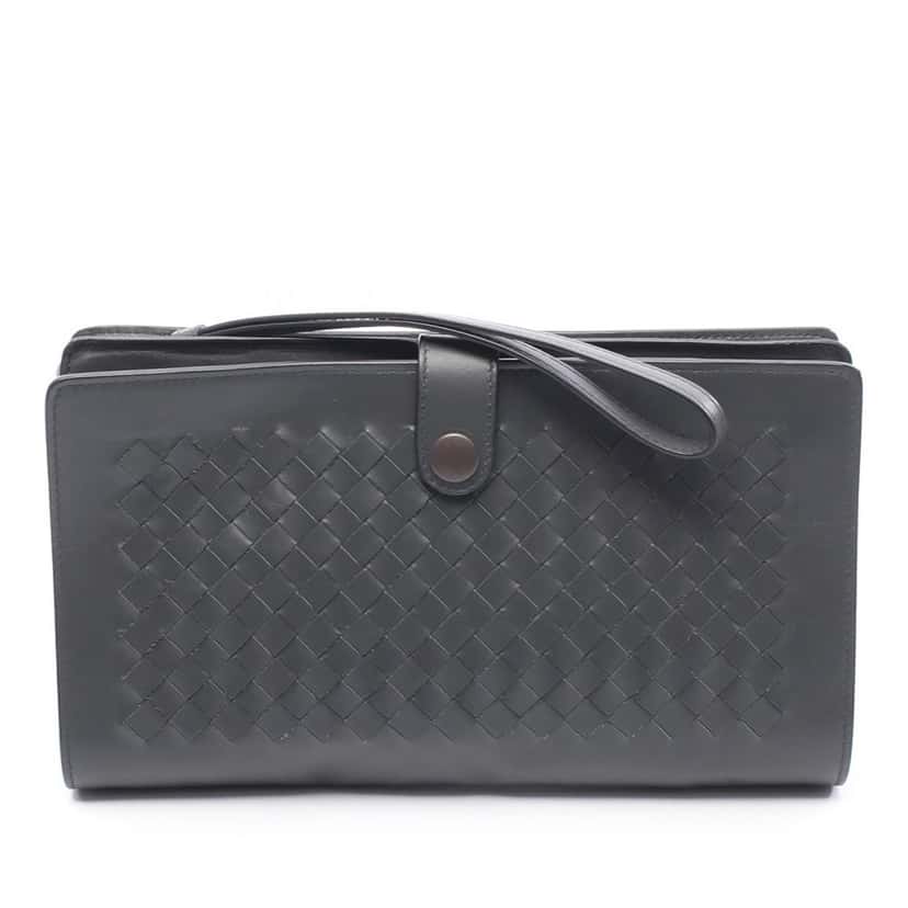 Bottega Veneta Nappa Intrecciato Clutch Grey Leather Good condition - Front View