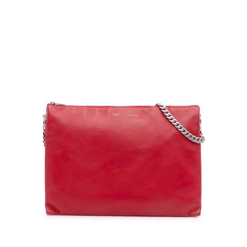 Celine Lambskin Soft Trio Shoulder Bag Red Leather Good condition - Front View