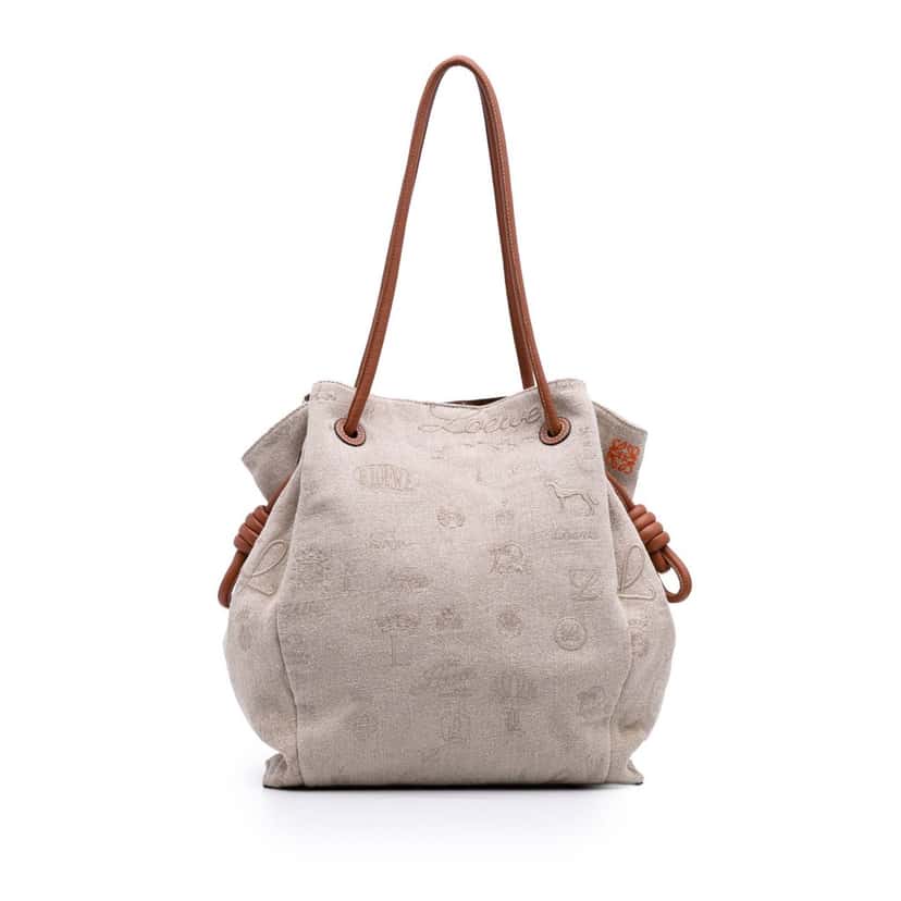 Loewe Medium Canvas Flamenco Knot Tote Brown Canvas Good condition - Front View