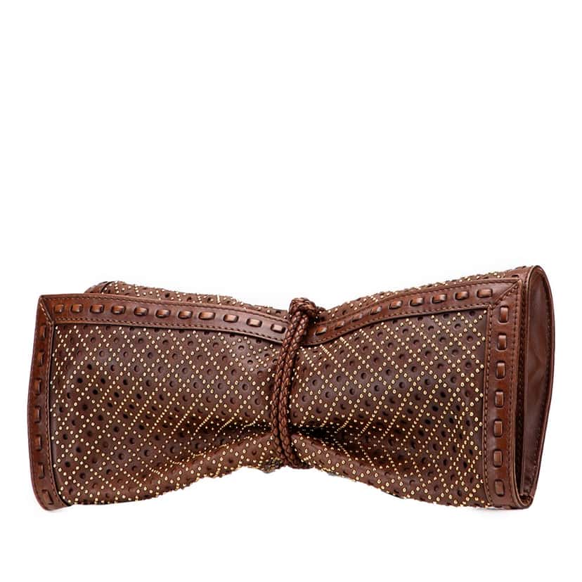 Gucci Perforated Leather Studded Malika Clutch Brown Leather Good condition - Back View