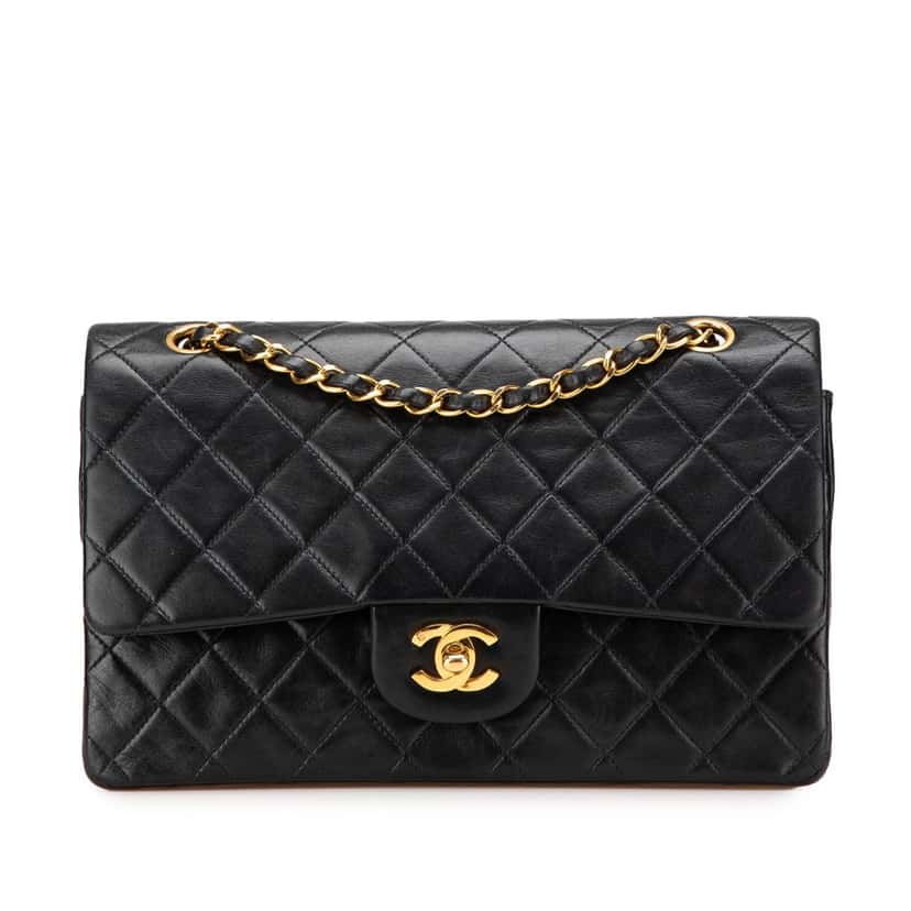 Chanel Medium Classic Lambskin Double Flap Black Leather Good condition - Front View