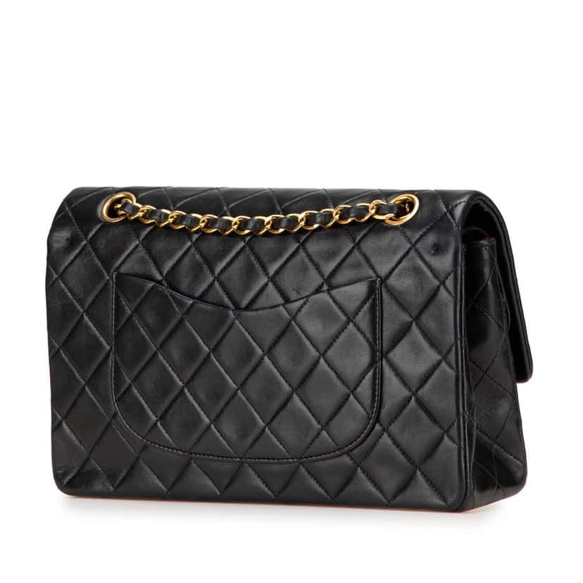Chanel Medium Classic Lambskin Double Flap Black Leather Good condition - Back View