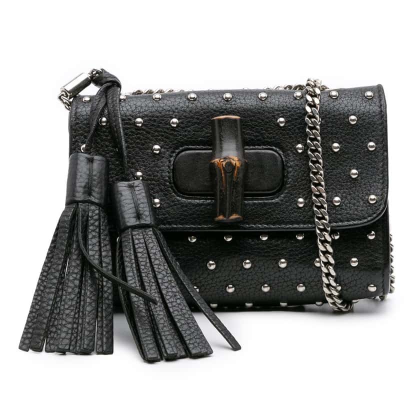 Gucci Small Leather Studded Miss Bamboo Crossbody Black Leather Good condition - Front View