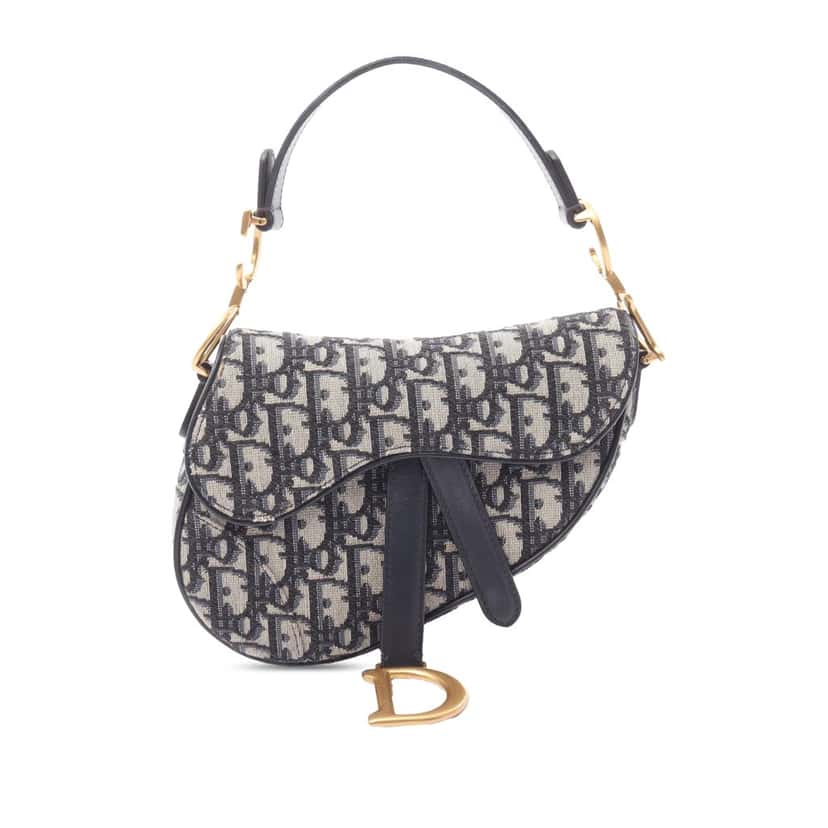 Dior Mini Oblique Canvas Saddle Bag Blue Canvas Good condition - Front View