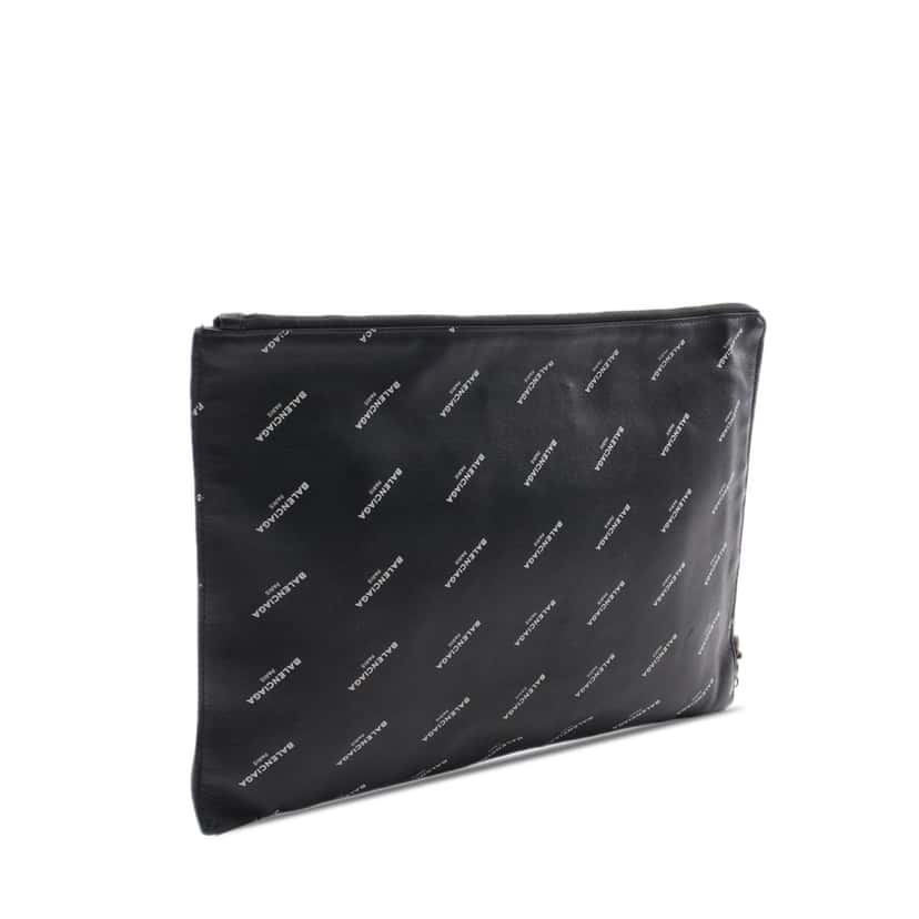 Balenciaga Lambskin Motocross Logo Print Classic Clutch Black Leather Good condition - Back View
