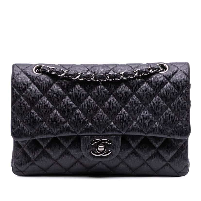 Chanel Medium Classic Caviar Double Flap Black Leather Good condition - Front View