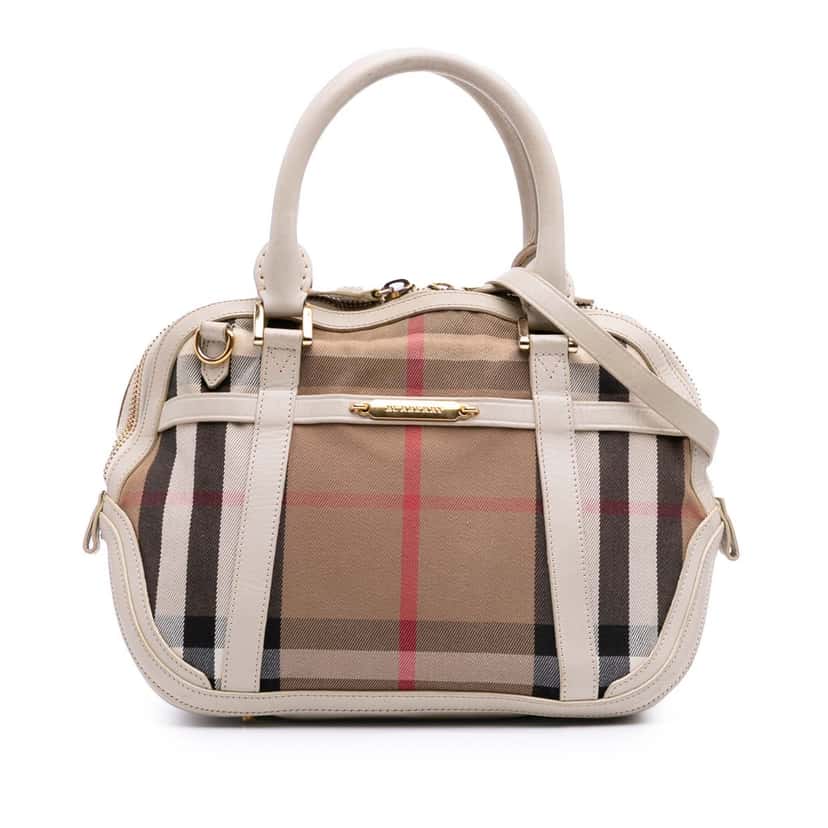 Burberry Small Leather Trimmed House Check Canvas Bridle Orchard Satchel Brown Canvas Good condition - Front View