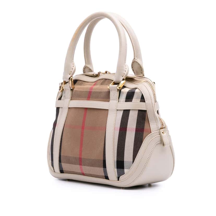 Burberry Small Leather Trimmed House Check Canvas Bridle Orchard Satchel Brown Canvas Good condition - Back View
