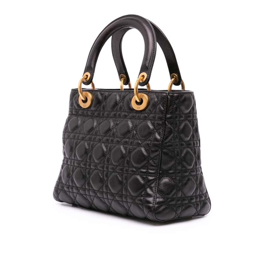 Dior Medium Grained Calfskin Cannage Supple Lady Dior Black Leather Good condition - Back View