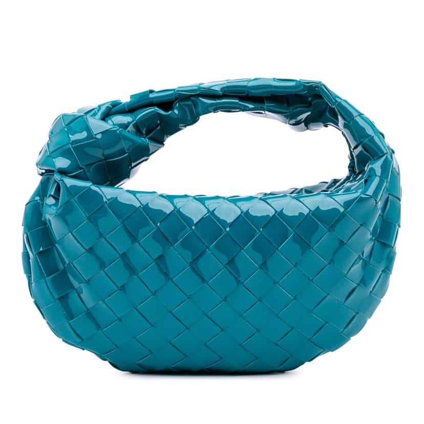 Bottega Veneta Mini Patent Intrecciato Jodie Blue Leather Good condition - Front View