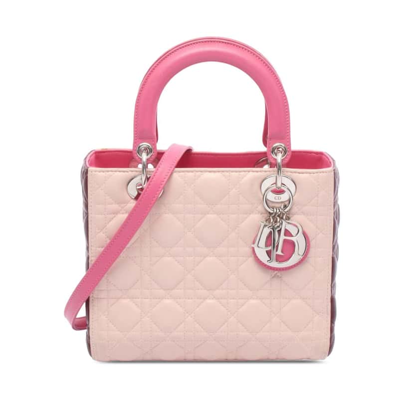 Dior Medium Tricolor Lambskin Cannage Lady Dior Pink Leather Good condition - Front View