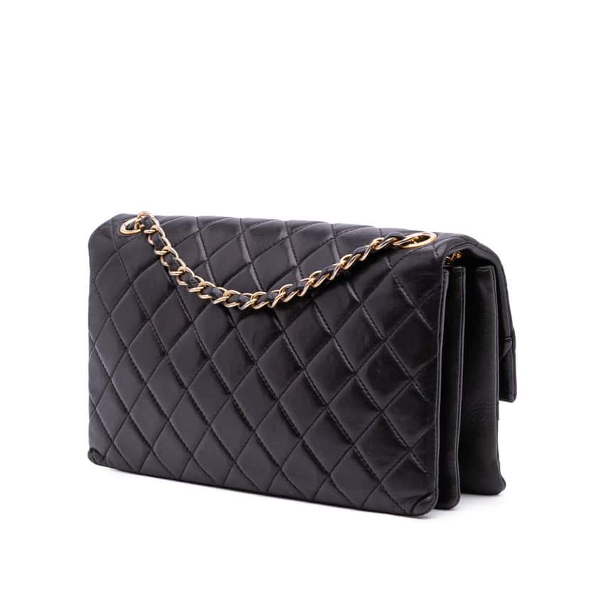 Chanel Quilted Lambskin Pagoda Accordion Flap Black Leather Good condition - Back View