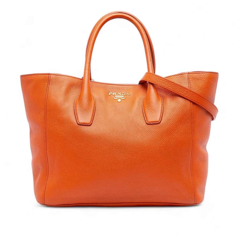 Prada Vitello Daino Open Convertible Tote Orange Leather Good condition - Front View
