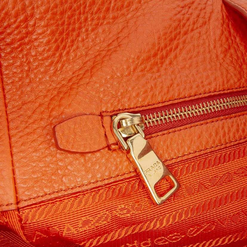 Prada Vitello Daino Open Convertible Tote Orange Leather Good condition - Box View