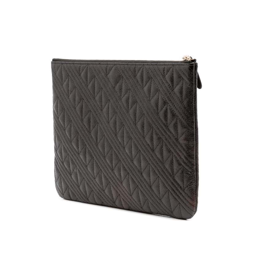 Chanel Medium Quilted Caviar O Case Clutch Black Leather Good condition - Back View