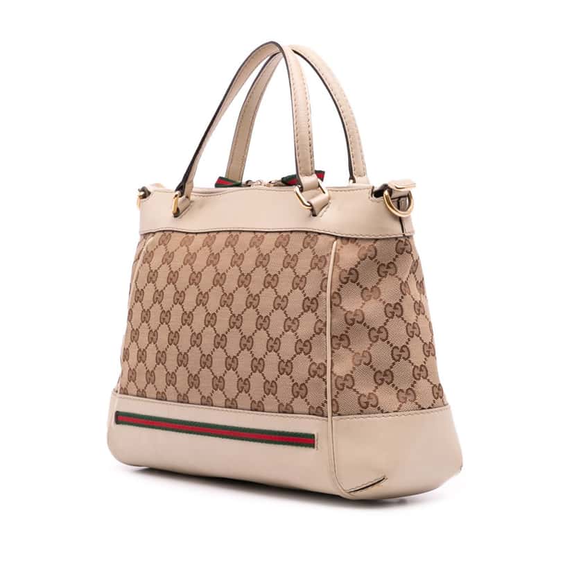 Gucci Small GG Canvas Web Mayfair Satchel Brown Canvas Good condition - Back View