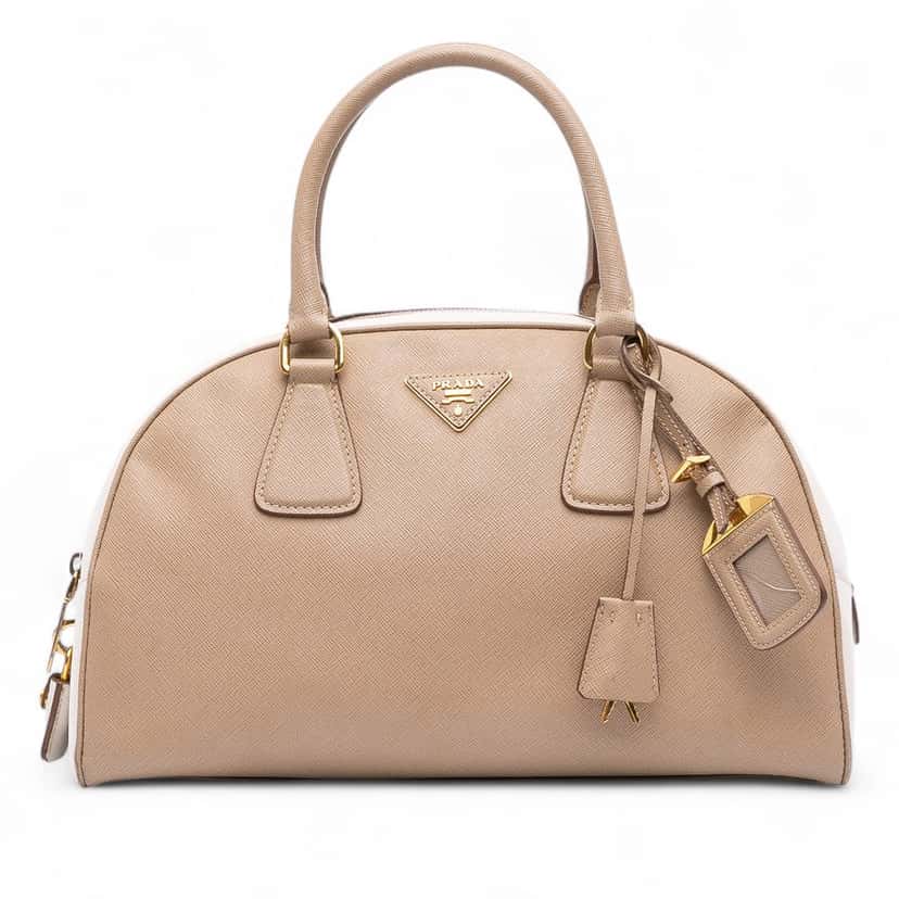 Prada Saffiano Lux Bowling Handbag Brown Leather Good condition - Front View