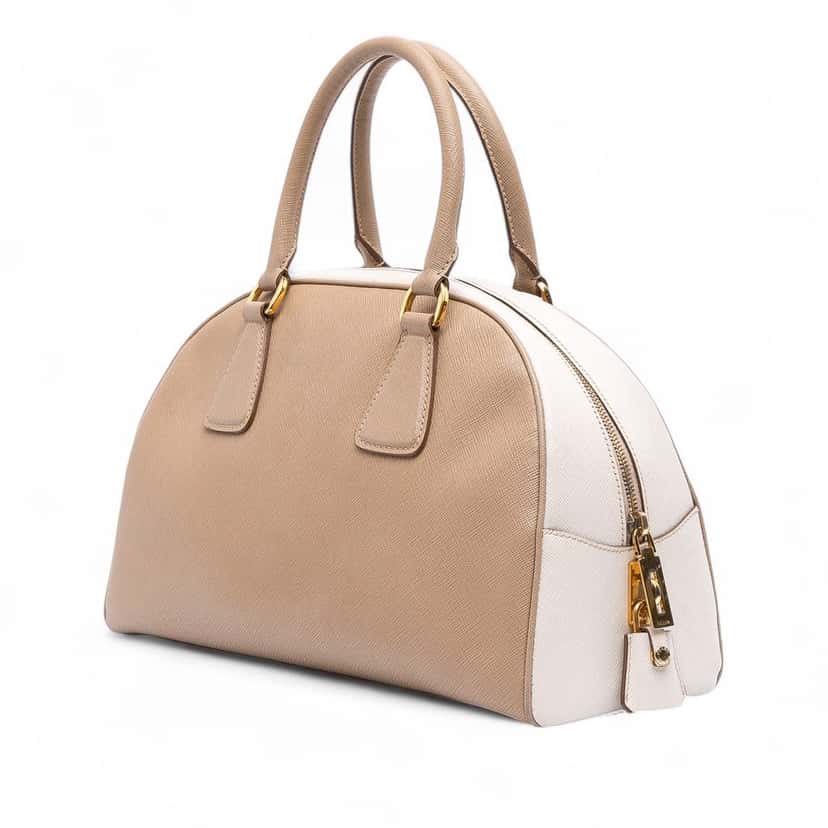 Prada Saffiano Lux Bowling Handbag Brown Leather Good condition - Back View