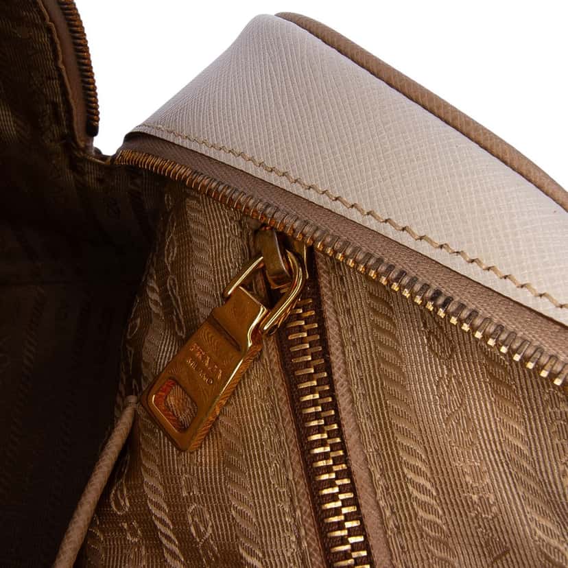 Prada Saffiano Lux Bowling Handbag Brown Leather Good condition - Box View