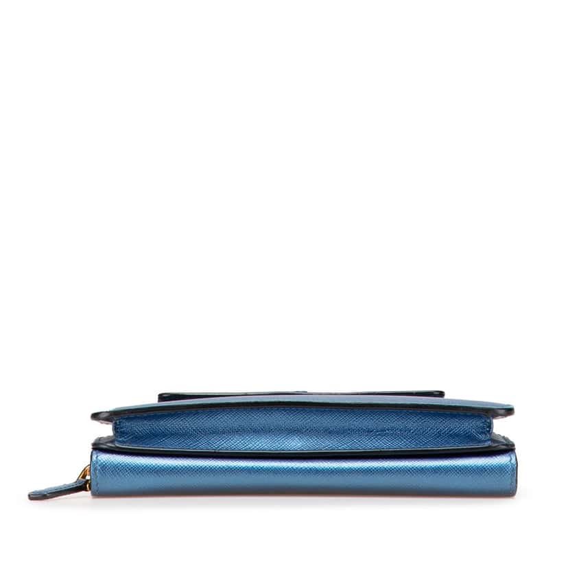 Prada Saffiano Metal Oral Phone Wallet on Chain Blue Leather Good condition - Inside View