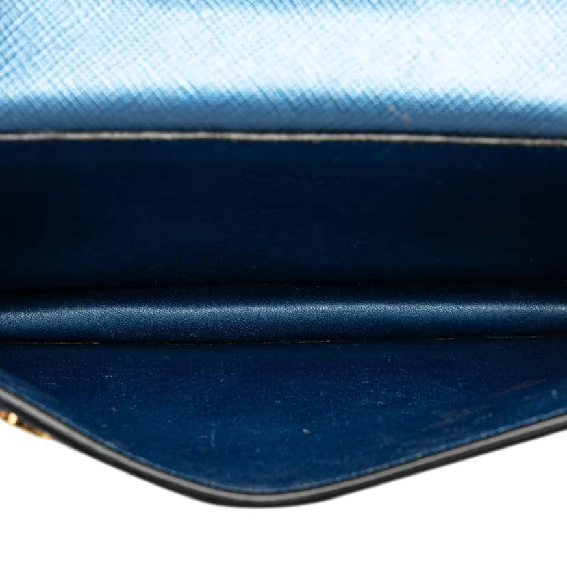 Prada Saffiano Metal Oral Phone Wallet on Chain Blue Leather Good condition - Box View
