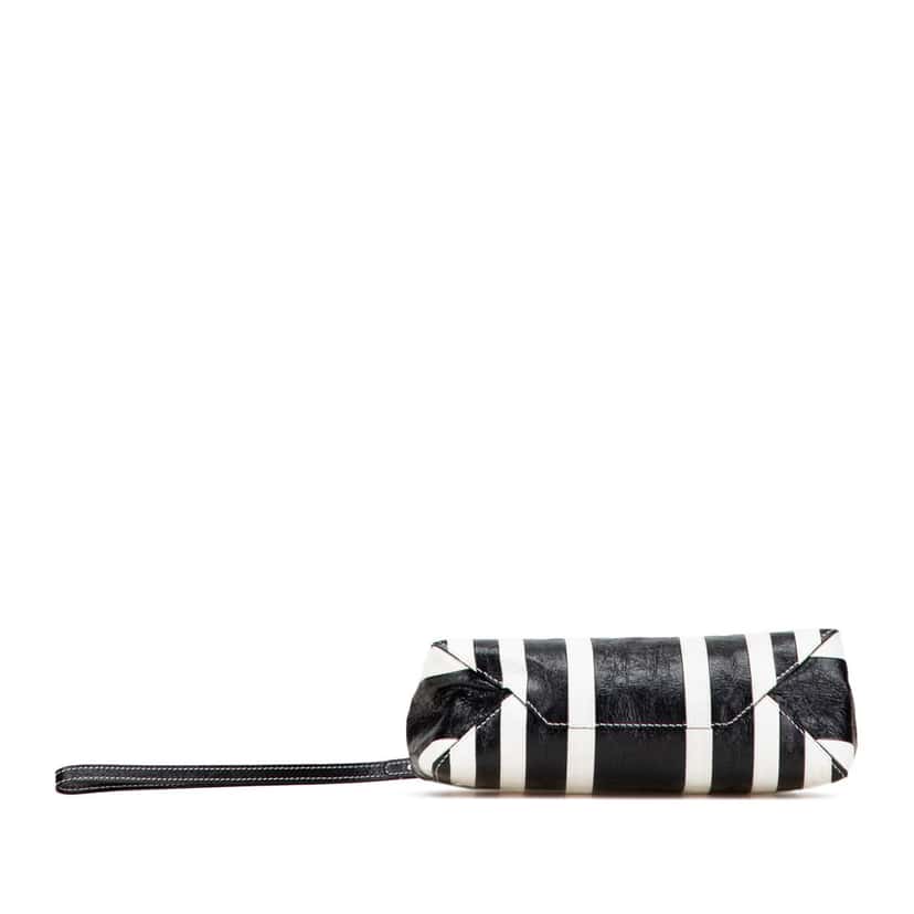 Balenciaga Small Lambskin Barbes Striped Patwork Zip Pouch Black Leather Good condition - Inside View