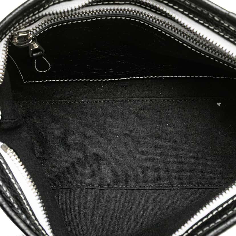 Balenciaga Small Lambskin Barbes Striped Patwork Zip Pouch Black Leather Good condition - Model View