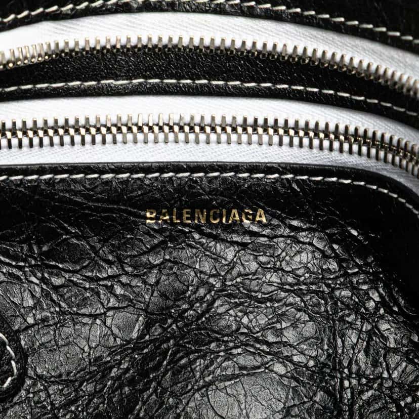 Balenciaga Small Lambskin Barbes Striped Patwork Zip Pouch Black Leather Good condition - Box View