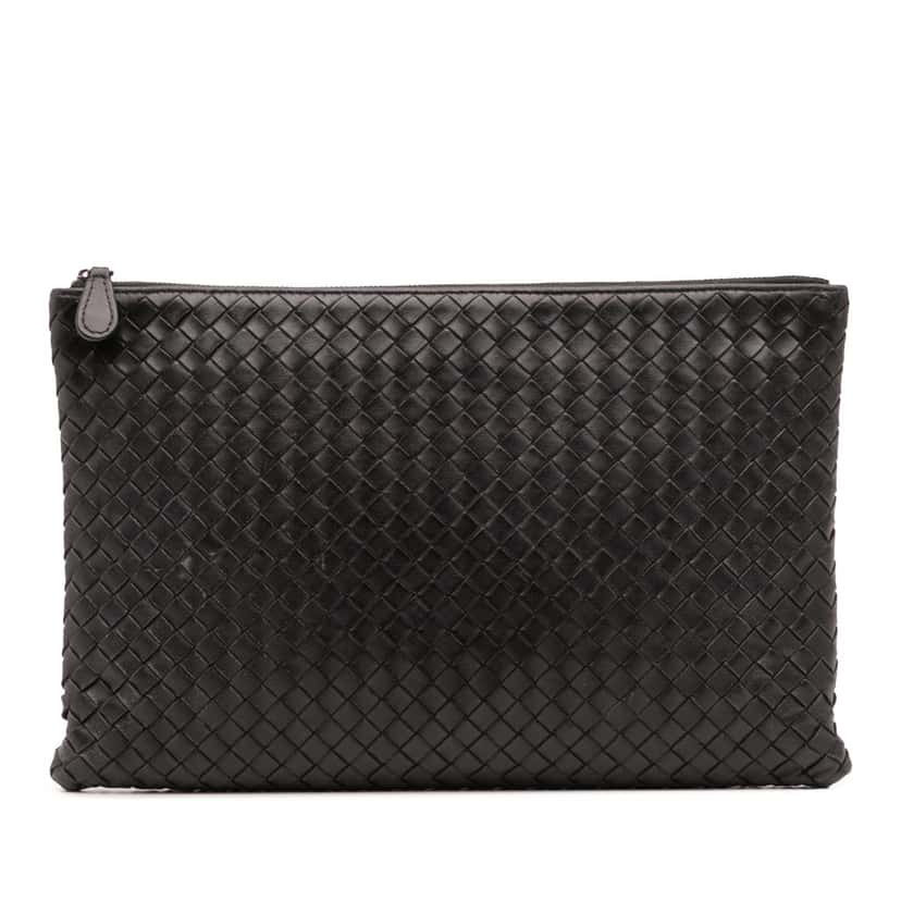 Bottega Veneta Nappa Intrecciato Clutch Black Leather Good condition - Front View