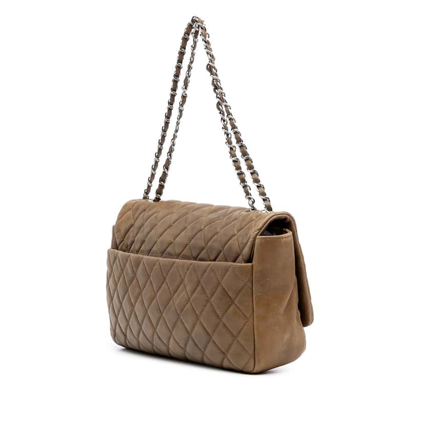 Chanel Jumbo Quilted Lambskin Coco Rain Flap Brown Leather Good condition - Back View