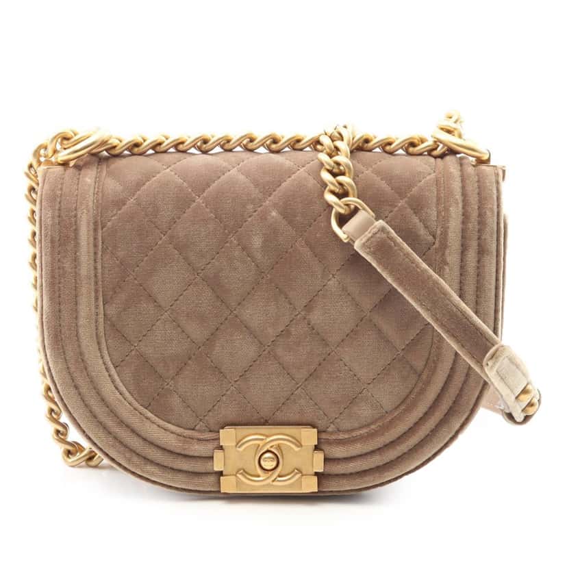 Chanel Small Quilted Velvet Boy Messenger Bag Brown Velvet Good condition - Front View