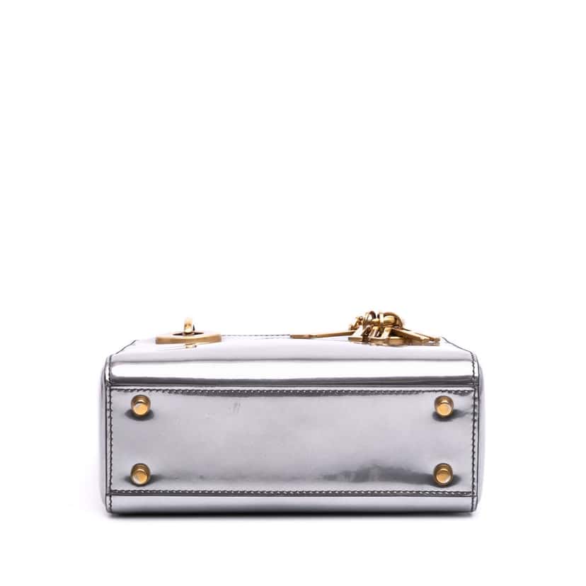 Dior Mini Metallic Glazed Calfskin Lady Dior Silver Leather Good condition - Inside View