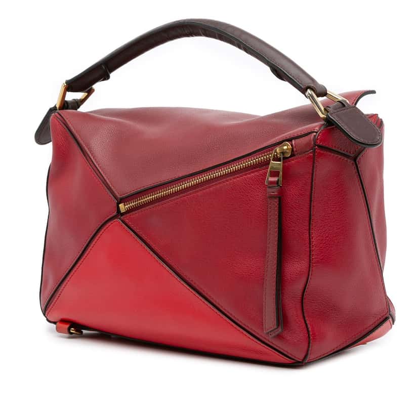 Loewe Medium Tricolor Calfskin Puzzle Satchel Red Leather Good condition - Back View