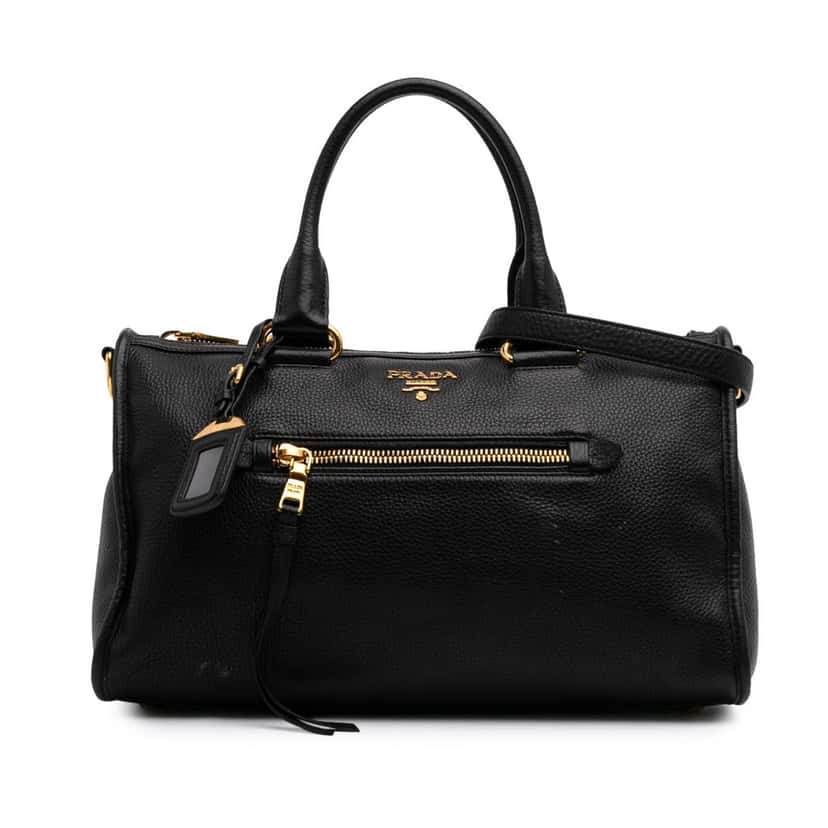 Prada Vitello Phenix Convertible Satchel Black Leather Good condition - Front View