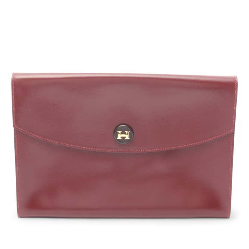 Hermès Box Calf Pochette Rio Red Leather Good condition - Front View